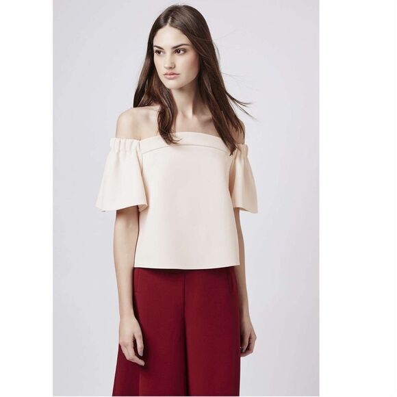 Topshop Bardot Structured Off Shoulder Shirt Blush Cream Size 8 - Picture 1 of 15